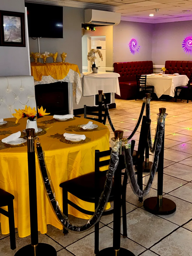 The Spices Negril dining room set for a private event